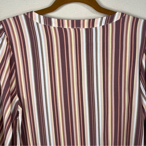 PETITE XL NAIF STRIPED TOP LIGHTWEIGHT PINK MAUVE WHITE  3/4 SLEEVE HENLEY NECK - Picture 3 of 9